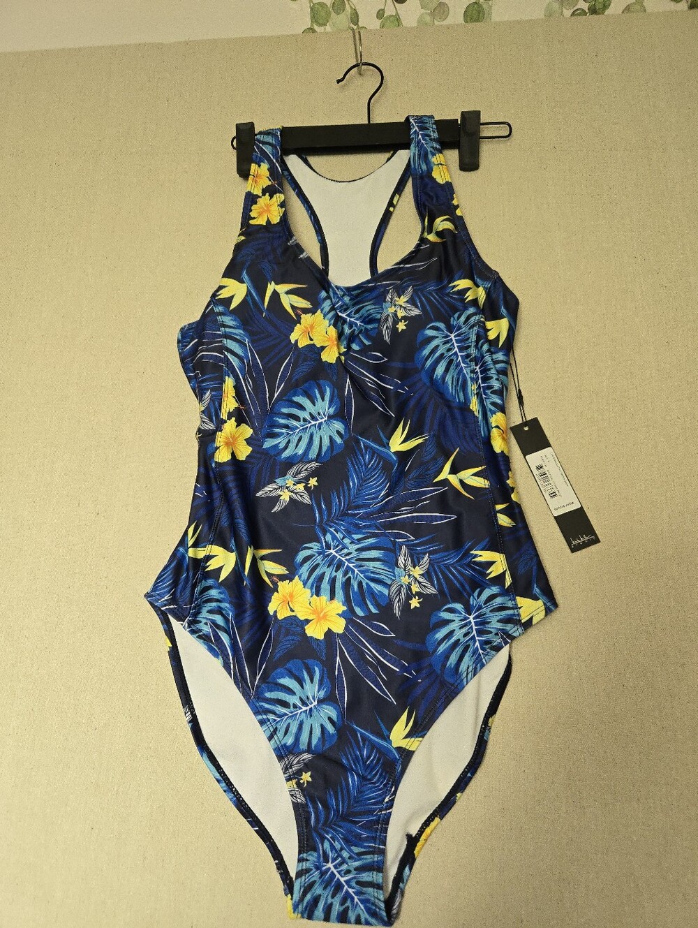 Nicole Miller Blue Tropical Floral One-Piece Swimsuit with Yellow Accents